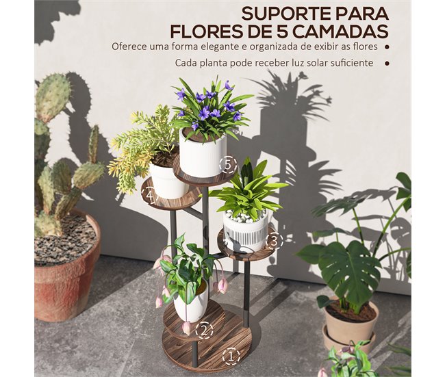 Estantería para Plantas Acero, Madera de Abeto Outsunny Marron