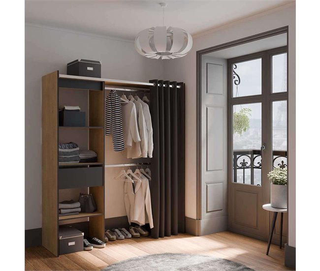 Armario Extsible con Barras y Cajón Negro/ Madera