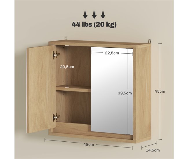 Armario con Espejo MDF, Melamina de Madera HOMCOM, hogar - baño Marron