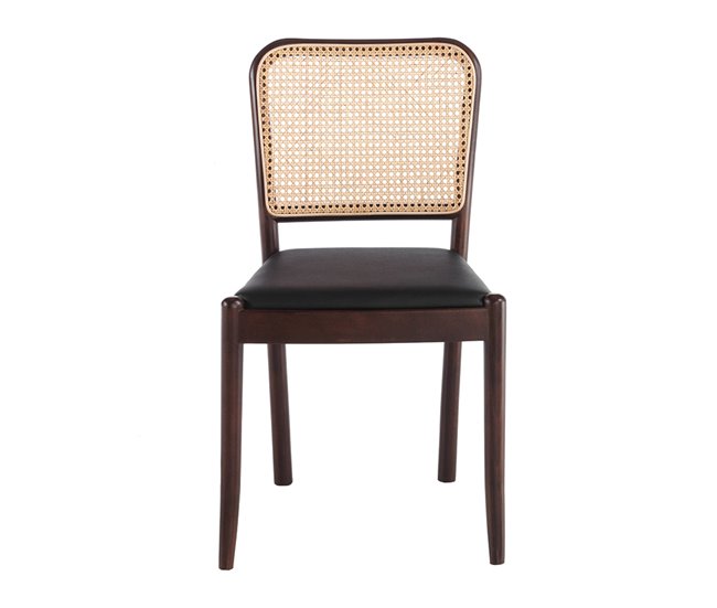 ANGEL CERDA Silla comedor respaldo rattán cuadrada Nogal