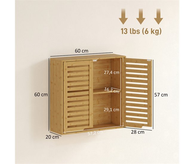 Armario de Pared Bambú HOMCOM, hogar - baño Marron
