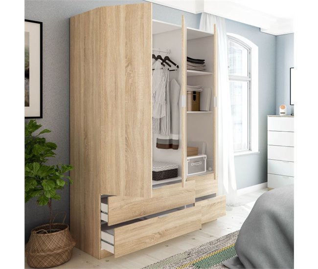 Armario LCX 135 3 puertas y 4 cajones Roble