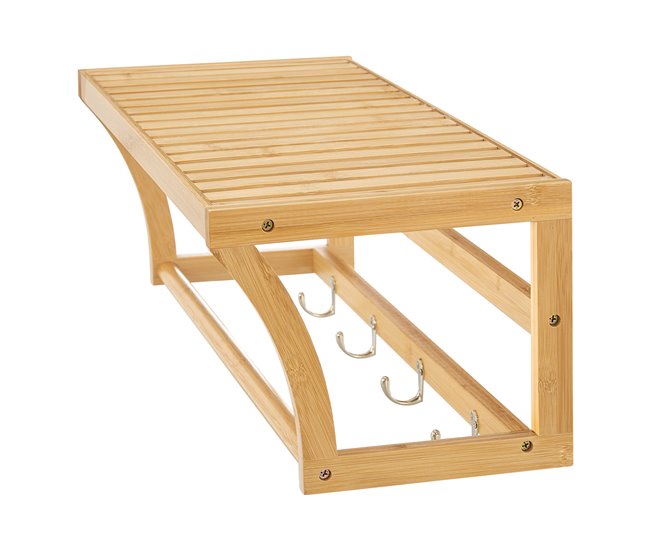 Estantería de pared Langeland con toallero y 4 ganchos bambú Natural