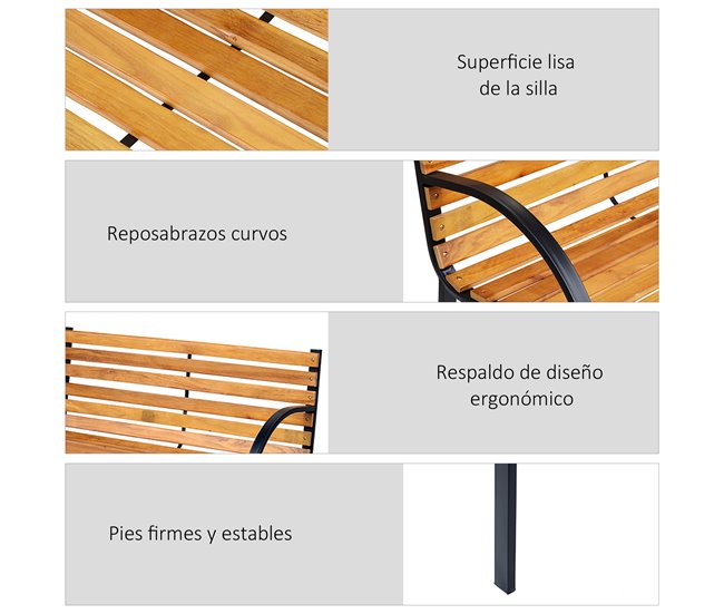 Banco de Jardín Acero, Madera de Pino Outsunny 122x60 Marron