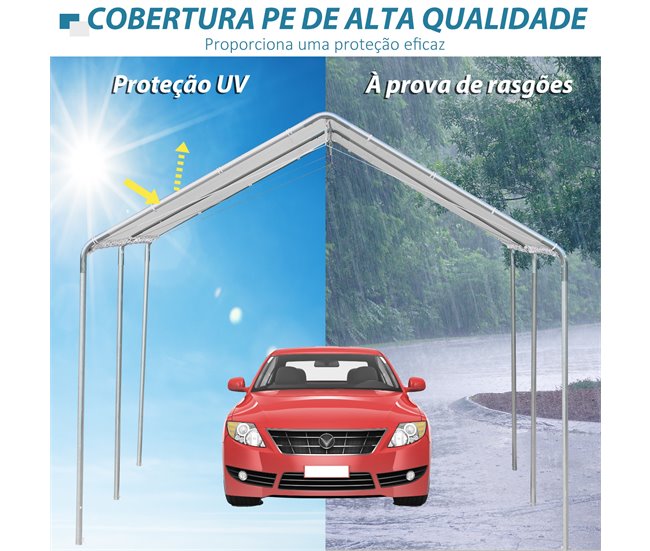 Cochera Exterior Tela PE, Acero Galvanizado Outsunny Blanco