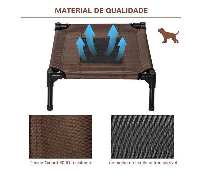 Cama Elevada para Mascotas Acero, Tela Oxford PawHut Marron