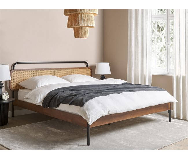 Beliani Cama Madera de caucho BOUSSICOURT 202x210 Marron