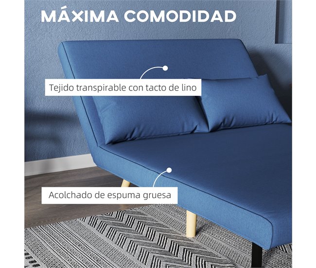 Sofá Cama Doble Lino Sintético, Espuma HOMCOM Azul