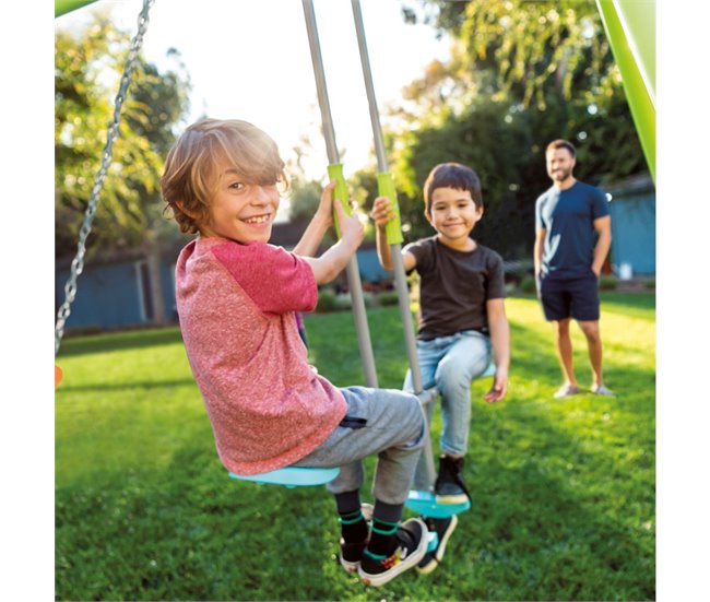 Columpio jardín infantil doble con balancín y trapecio INTEX Verde