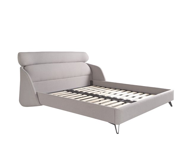 Cama matrimonio tapizada en tela Gris Claro