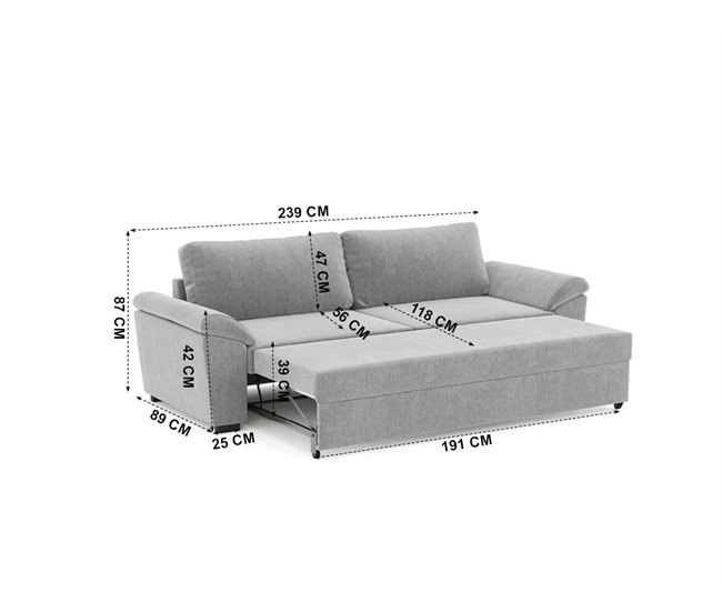 Sofá cama 3 plazas HANSAN Gris