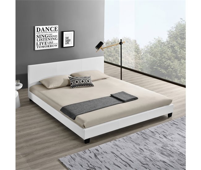 [Corium] Cama Albacete cuero sintético moderna - con colchón 169x210 Blanco