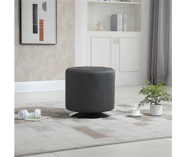 Reposapiés Otomano Giratorio PU, Espuma, Metal Galvanizado HOMCOM Gris