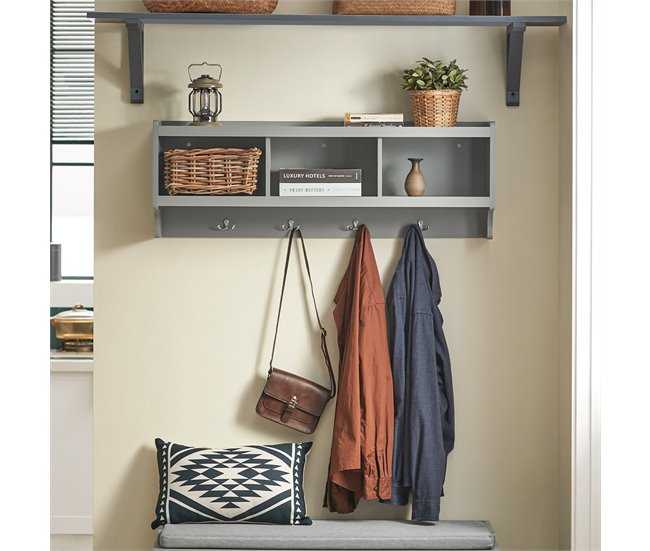 Perchero de Pared con 4 Ganchos FHK28-HG SoBuy Gris
