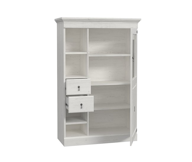 Vitrina 1 puerta de cristal 2 cajones PORTOFINO Blanco