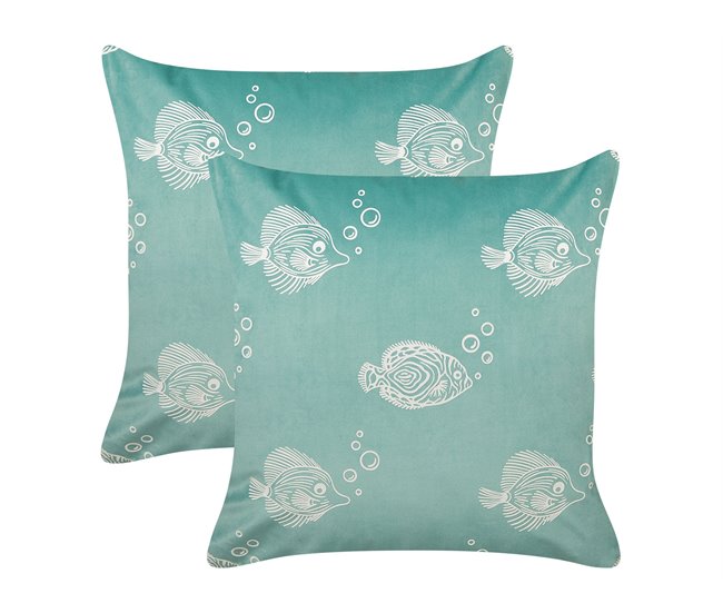 Beliani Cojín decorativo SOLIDAGO Azul/ Verde