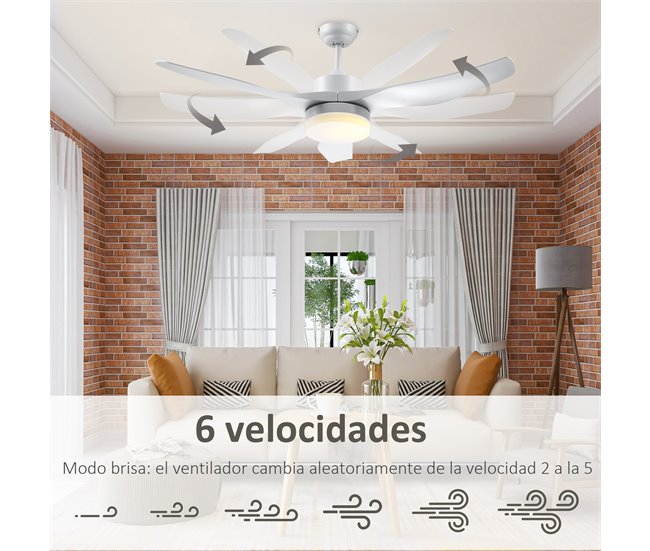 Ventilador de Techo ABS, Metal, Vidrio HOMCOM Blanco