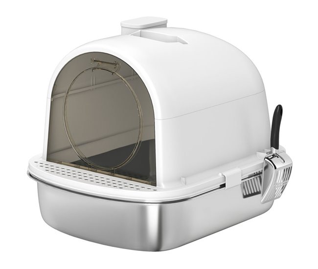 Arenero para Gatos Acero Inoxidable 201, PP PawHut Blanco