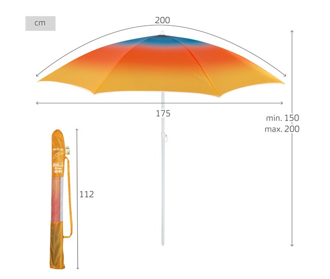 Aktive Sombrilla de playa 8 varillas inclinable 200x200 Multicolor