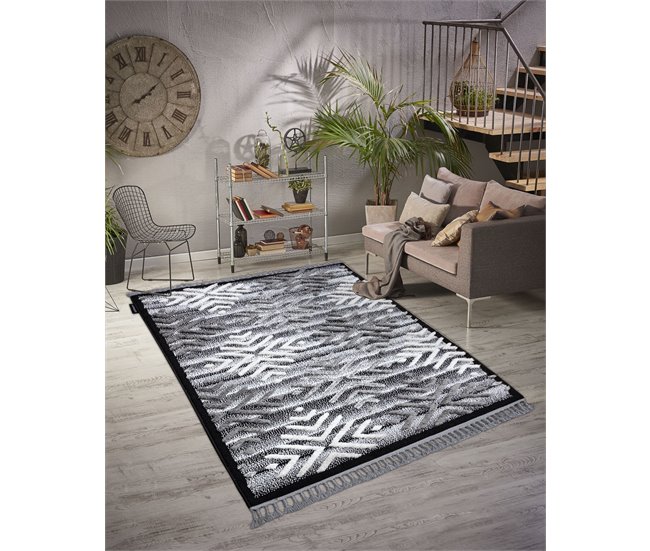 Alfombra MAROC P658 Copos de nieve Franjas Bereber marroquí 180x270 Negro