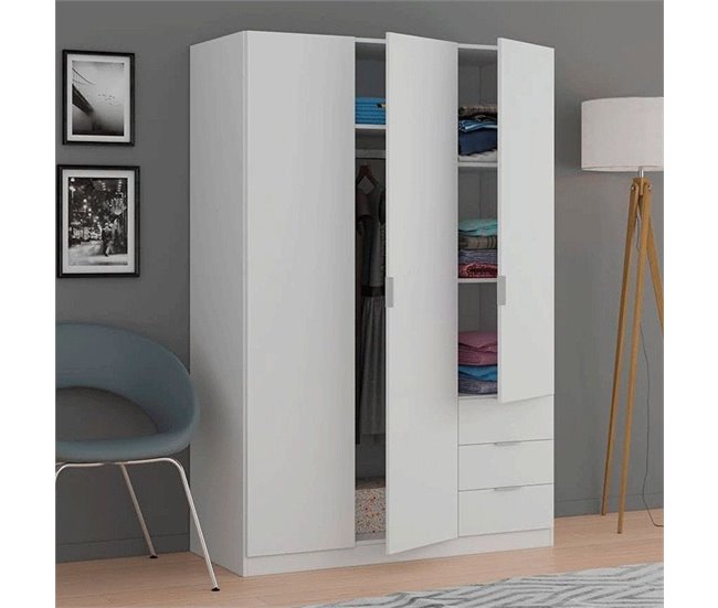 Armario Low Cost 3 puertas 3 cajones 121 Blanco
