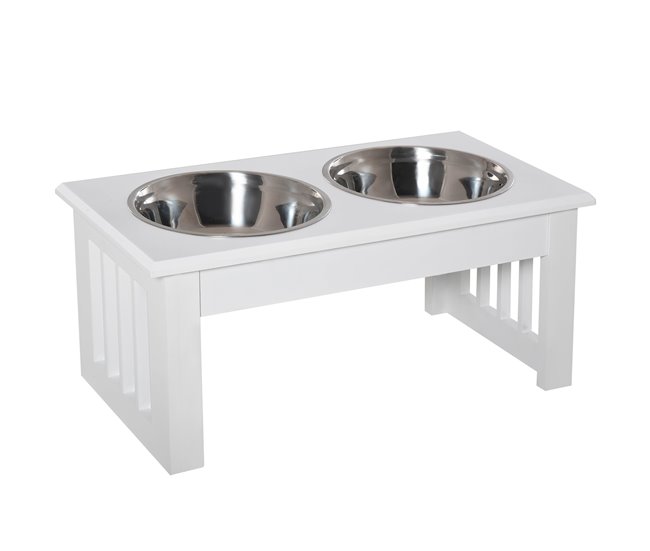 Comedero Elevado para Perros Acero Inoxidable, MDF PawHut Blanco