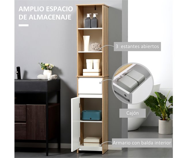 Armario Alto de Baño MDF kleankin, hogar - baño 32 Multicolor