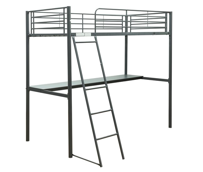 Litera loft LEBRON, con escritório y cama superior Gris