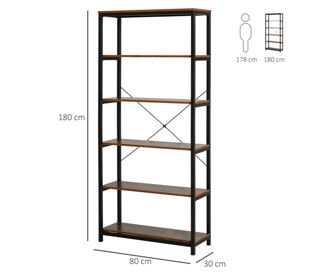 Estantería de 6 Niveles Madera y Metal HOMCOM 80 Multicolor