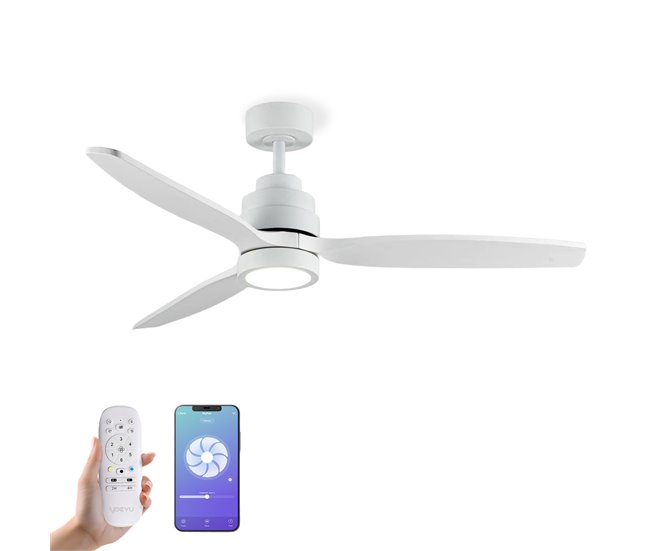 HELIX Ventilador techo wifi YOEVU, LED regulable, 6 velocidades Blanco
