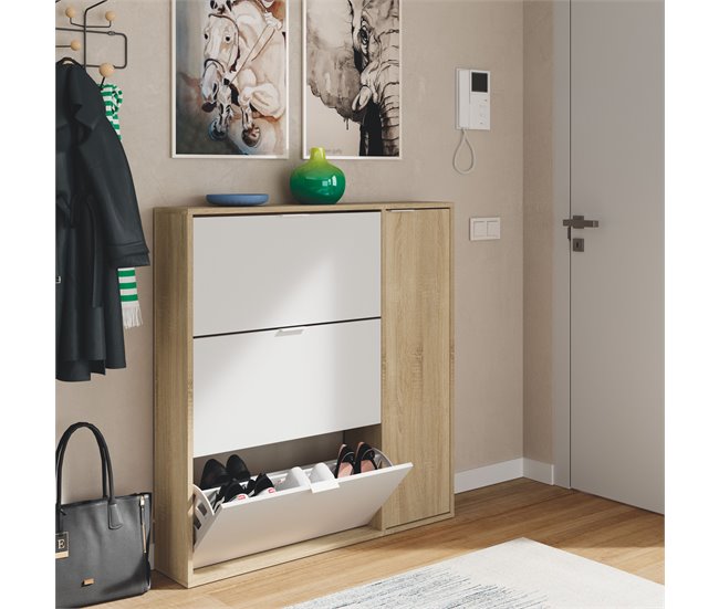 Mueble zapatero 4 Puertas Dana Roble/Blanco Roble