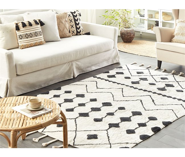 Beliani Alfombra de pelo corto KHEMISSET 140x200 Blanco/ Beige