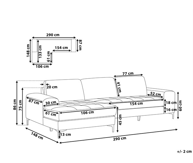 Beliani Sofá esquinero Poliéster KIRUNA Gris Claro