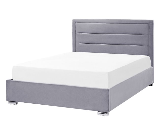 Beliani Cama con almacenaje Terciopelo ROUEN Gris Oscuro