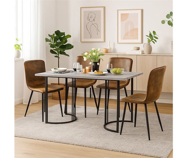 Conjunto mesa rectangular efecto mármol con 4 sillas vintage Gris