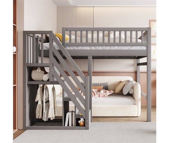 Cama alta para niños 192x205 Gris