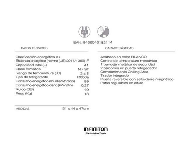 Frigorífico Table Top Infiniton CL-A52B Blanco