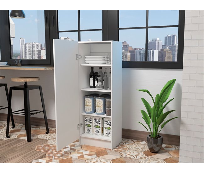 Aparador Belleria, Estilo Minimalista con 4 Estantes Blanco