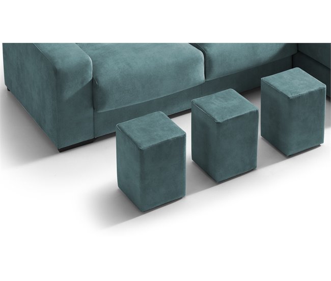 Chaise longue 4 plazas con 3 puffs FULL Azul Medio