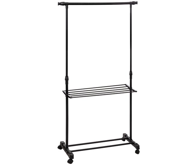 Burro de Ropa con Barra y Estante Extensible Negro/ Gris