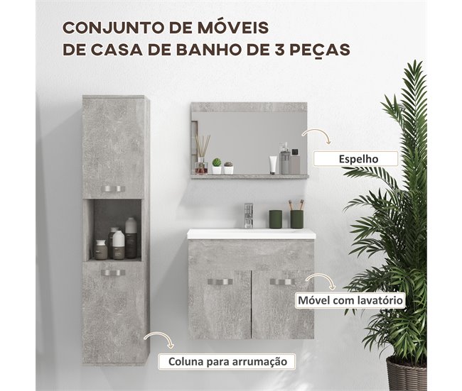 Conjunto de Muebles de Baño Melamina de Madera, Cerámica, Vidrio Gris