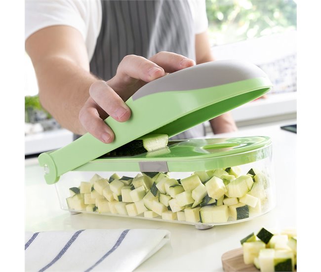 Cortador de Verduras, Rallador y Mandolina con Recetas y Accesorios 7 en 1 Gris