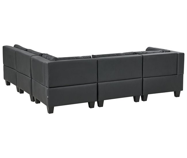 Beliani Sofá esquinero con reposapiés Piel sintética UNSTAD Negro