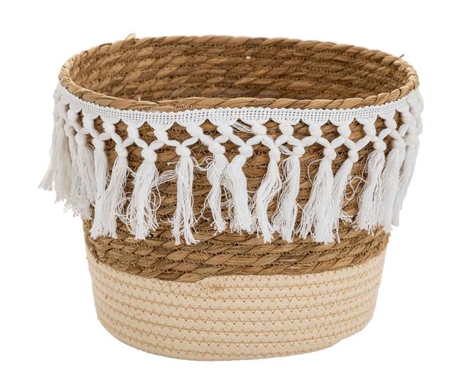 Cesto de fibra natural y algodón Multicolor