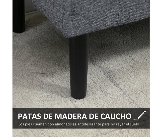Banco Pie de Cama Poliéster, Espuma y Madera de Caucho HOMCOM Gris