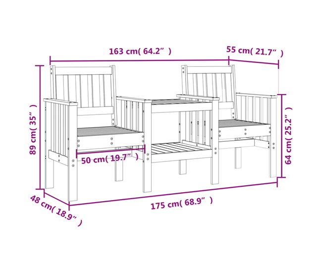 Banco de madera para Jardín con mesita 175x55 Blanco