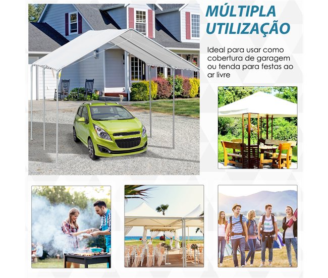 Cochera Exterior Tela PE, Acero Galvanizado Outsunny Blanco