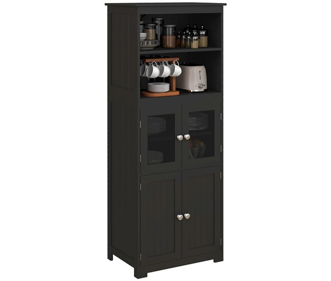 Alacena de Cocina MDF, Vidrio Templado HOMCOM, hogar - cocina Negro