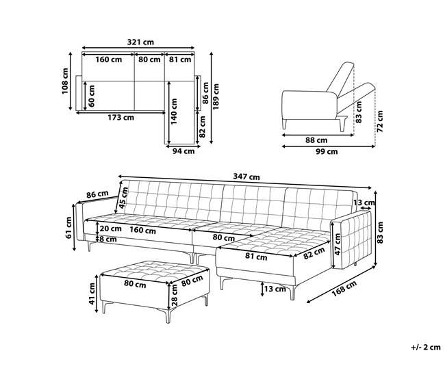 Beliani Sofá modular Terciopelo ABERDEEN Rosa