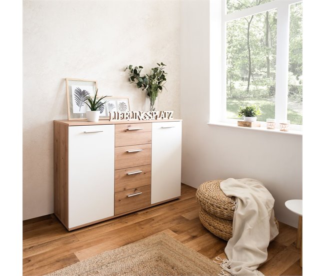 Aparador con 2 puertas y 4 cajones JACKY Blanco/ Madera